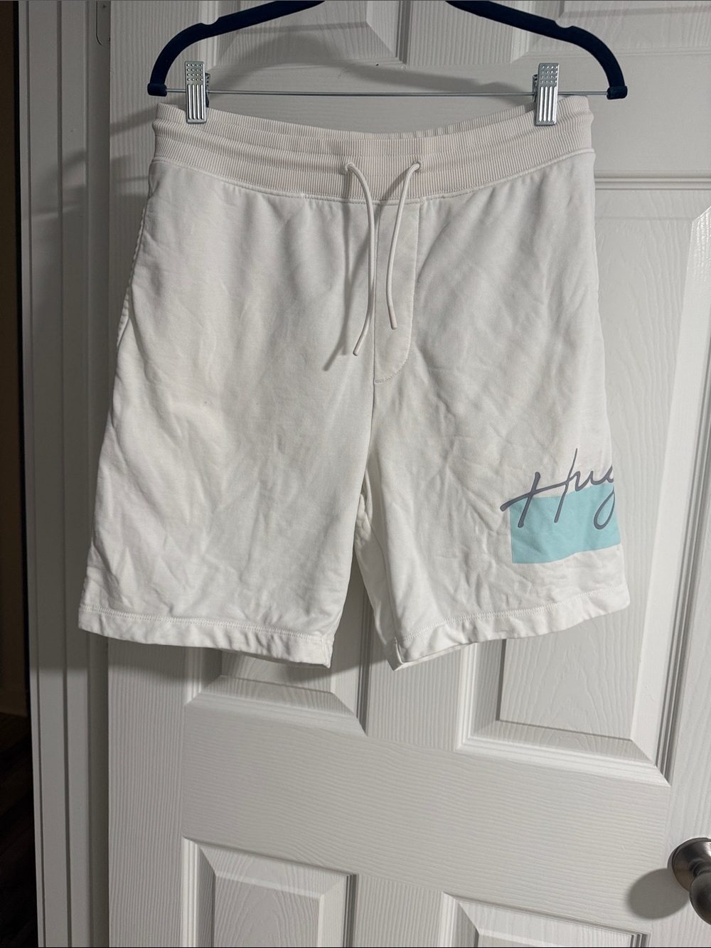 HUGO White Shorts  with Signature Red Neck Tag